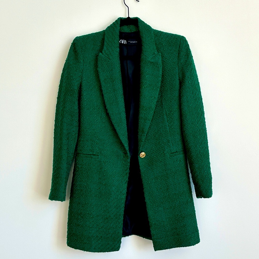 Zara Tweed Blazer | Forest Green